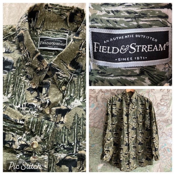 Field & Stream Men's XL Long Sleeve Button Down Cotton Shirt All-Over Moose Camo - Picture 1 of 15